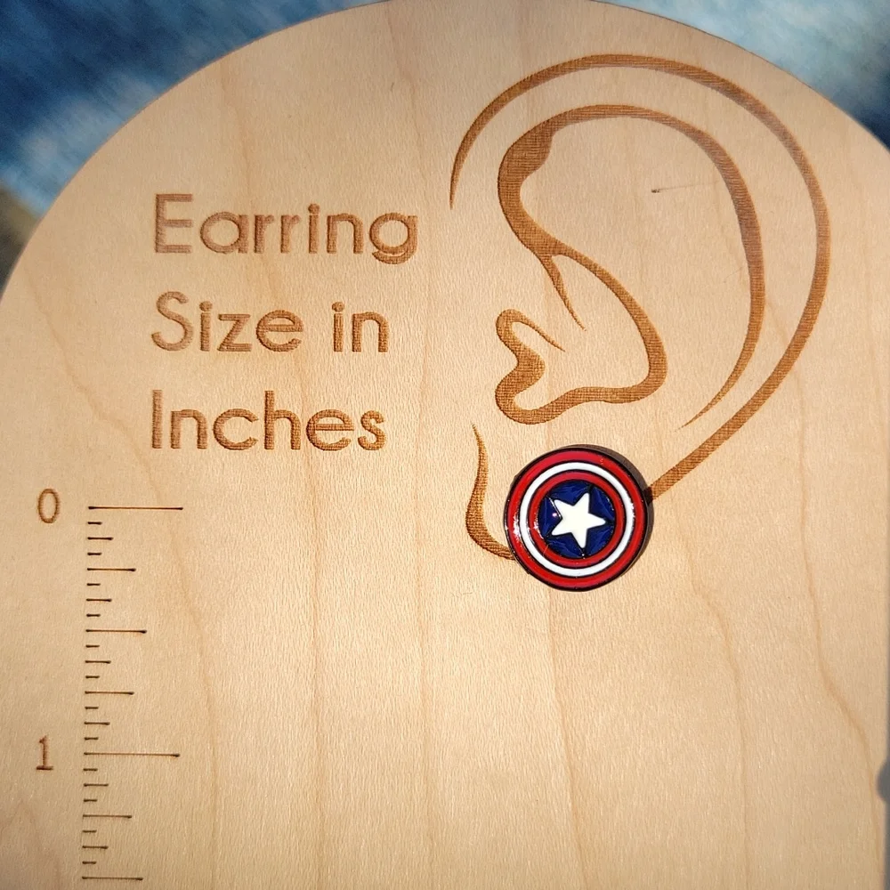 🔥LAST PAIR🔥 Captain America Iconic Stud Earrings, Marvel Comics - Picture 6 of 6